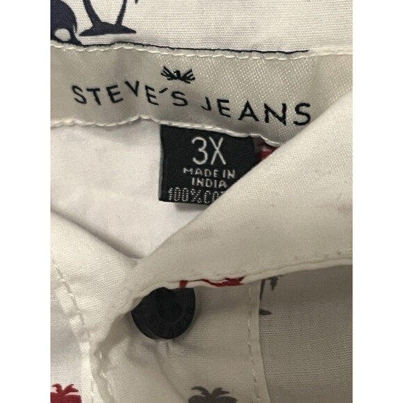 Steve’s Jeans Skulls Palm Trees Halloween White Casual S/S Button-Up Shirt 3X - Picture 2 of 7